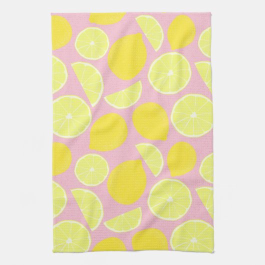 Bright Lemon Design op zachte roze achtergrond Theedoek (Verticaal)