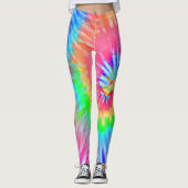 Bright Light Rainbow Psychedelic Starburst Tie Dye Leggings (Voorkant)