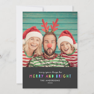 Bright Lights on Slate Single Photo Holiday Kaart