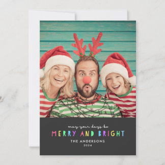 Bright Lights on Slate Single Photo Holiday Kaart