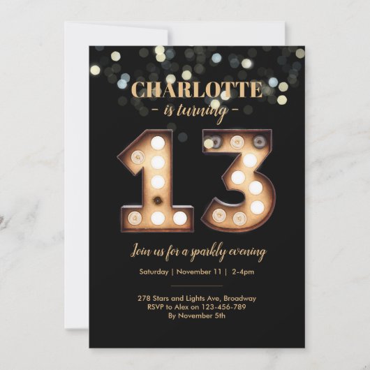 Bright Lights Sparkly 13e verjaardag uitnodiging (Voorkant)