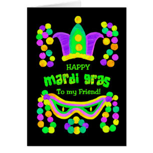 Bright Mardi Gras Card pour un ami sur le noir