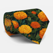 Bright Marigold Floral Pattern Stropdas (Opgerold)