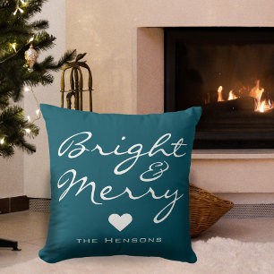 Bright Merry Script Heart Family Name Kerstmis Kussen