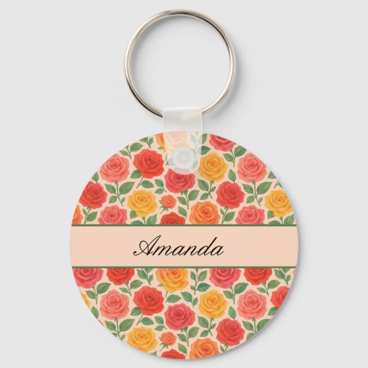 Bright Multicolor Roos Name Pattern Sleutelhanger (Voorkant)