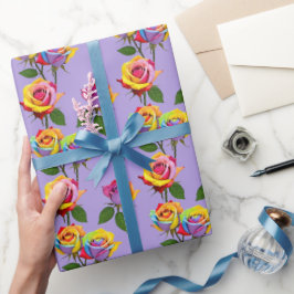 Bright Multicolored Roses In Rainbow Shades  Cadeaupapier