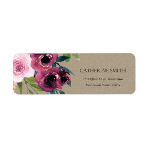 BRIGHT NAVY BLUSH BURGUNDY FLORAL BUNCH ADRES ETIKET