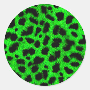 BRIGHT NEON GREEN LIMOEN BLACK ANIMAAL PRINT PATTE RONDE STICKER