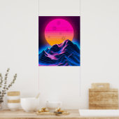 Bright Neon Mountains Dusk tot Dawn Poster (Keuken)