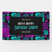 Bright Neon Paarse Blauwe Geometrische Verjaardag Spandoek (Horizontaal)