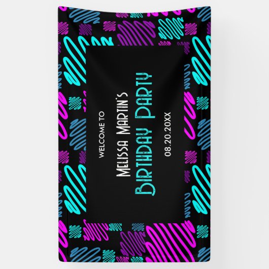 Bright Neon Paarse Blauwe Geometrische Verjaardag Spandoek (Verticaal)