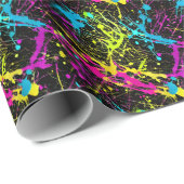 Bright Neon Paint Splatter Cadeaupapier (Rol Hoek)