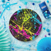 Bright Neon Paint Splatter Papieren Bordje (Feest)