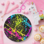 Bright Neon Paint Splatter Papieren Bordje (Feest)