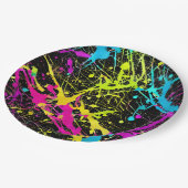 Bright Neon Paint Splatter Papieren Bordje (Gekanteld)