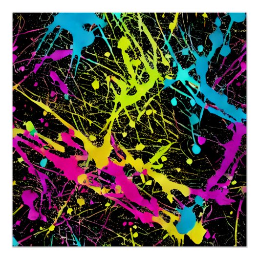 Bright Neon Paint Splatter Perfect Poster (Voorkant)