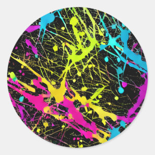 Bright Neon Paint Splatter Ronde Sticker
