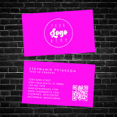 Bright Neon Pink Custom Company Logo QR Code Visitekaartje
