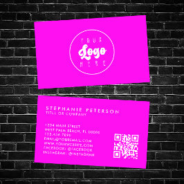 Bright Neon Pink Custom Company Logo QR Code Visitekaartje