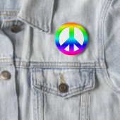 Bright Neon Rainbow CND Peace Symbol on White Ronde Button 5,7 Cm (In situ)