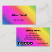 Bright Neon Rainbow Modern Social Media Visitekaartje (Voorkant / Achterkant)