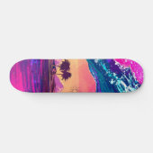 Bright Neon Retro Wave and Palm Trees Skateboard (Horz)