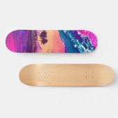 Bright Neon Retro Wave and Palm Trees Skateboard (Horz)