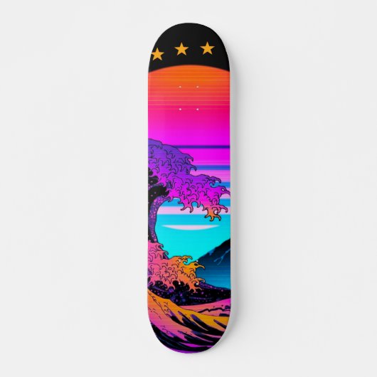 Bright Neon Retro Waves crashen Skateboard (Voorkant)