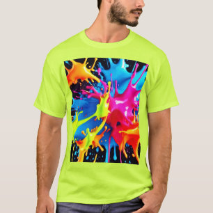 Bright Neon Splashes in Abstracte kunst T-shirt