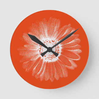Bright Orange Floral Wall Clock Ronde Klok