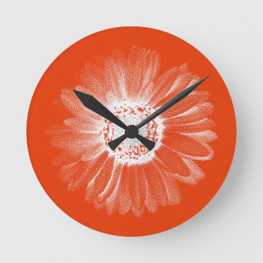 Bright Orange Floral Wall Clock Ronde Klok (Voorkant)