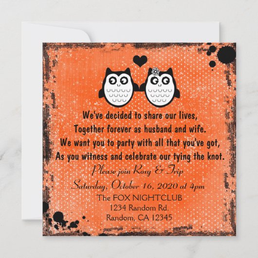 Bright orange grunge owk punk invitations mariage (Devant)