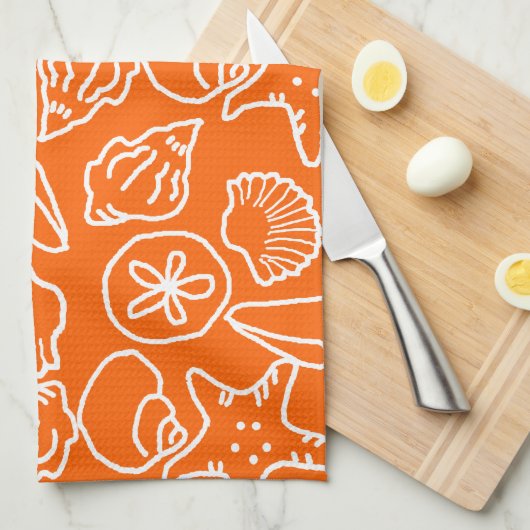 Bright Orange Seashell Art Motif Serviette de cuis (Quart Plié)