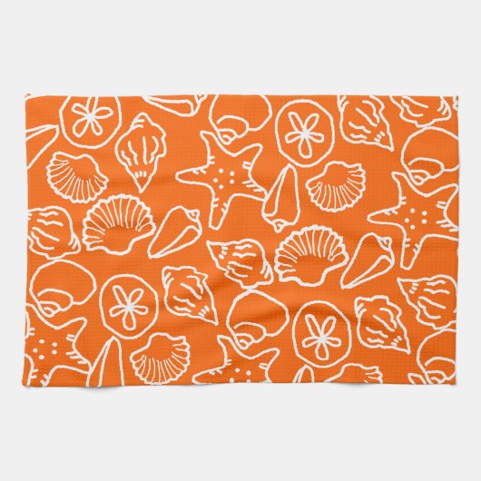 Bright Orange Seashell Art Motif Serviette de cuis (Horizontal)