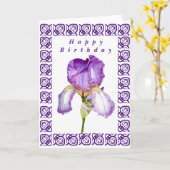 Bright Paarse Iris Happy Birthday Folded Kaart (Gele Bloem)