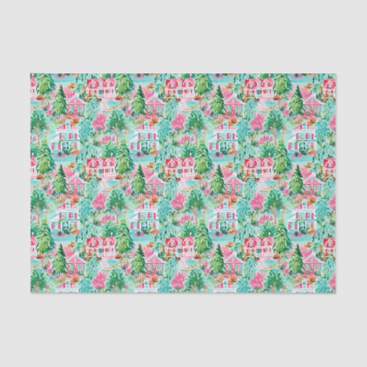 Bright Palm Beach Kerst Huizen Waterverf Tissuepapier (Voorkant)