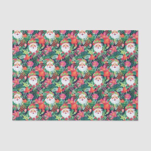 Bright Palm Beach Kerstmis Bloemen Kerstman Tissuepapier (Voorkant)