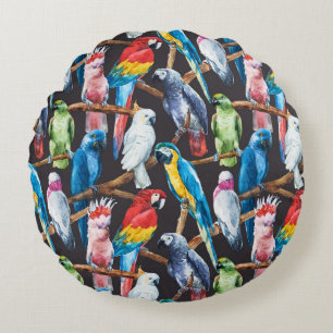 Bright papegaai: tropische waterverf behang. rond kussen