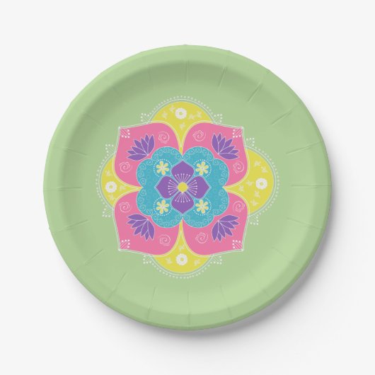 Bright pastel Lotus Rangoli Papieren Bordje (Voorkant)