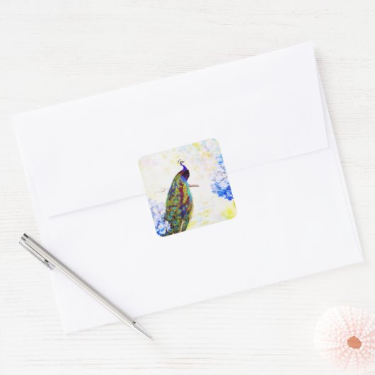 Bright pauock vierkante sticker (Envelop)