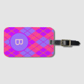 Bright Pink and Blue Argyle Pattern Monogram Bagagelabel (Voorkant (horizontaal))