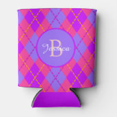Bright Pink and Blue Argyle Pattern Monogram Blikjeskoeler (Voorkant)