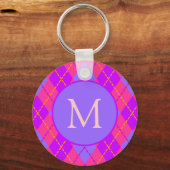 Bright Pink and Blue Argyle Pattern Monogram Sleutelhanger (Voorkant)