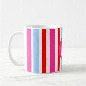 Bright Pink and Blue Candy Stripes Monogram Koffiemok (Links)