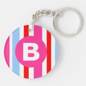 Bright Pink and Blue Candy Stripes Monogram Sleutelhanger (Achterkant)