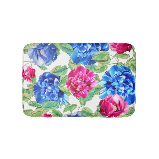 Bright Pink and Blue Floral Pretty Pattern Badmat (Voorkant)