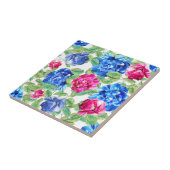 Bright Pink and Blue Floral Pretty Pattern Tegeltje (Zijkant)