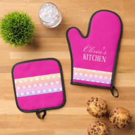 Bright Pink and Pola Dots  Ovenwant & Pannenlap Set