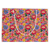 Bright Pink Chinoiserie Floral Groot Cadeauzakje (Achterkant)