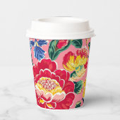 Bright Pink Chinoiserie Floral Papieren Bekers (Achterkant)